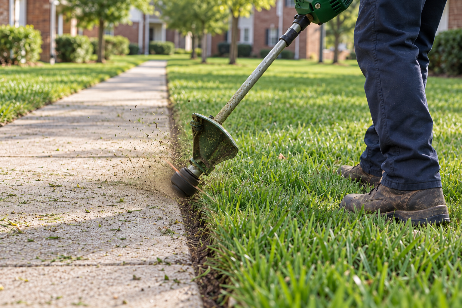 edging and trimming along a commercial walkway