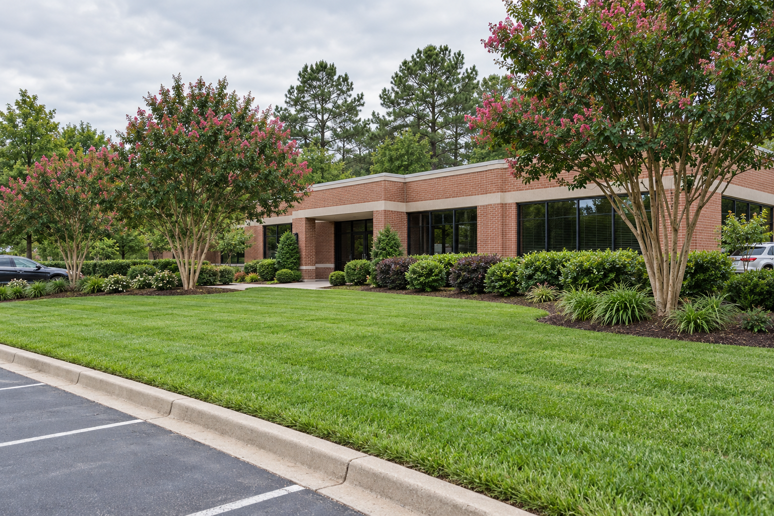 commercial lawn care at an office property