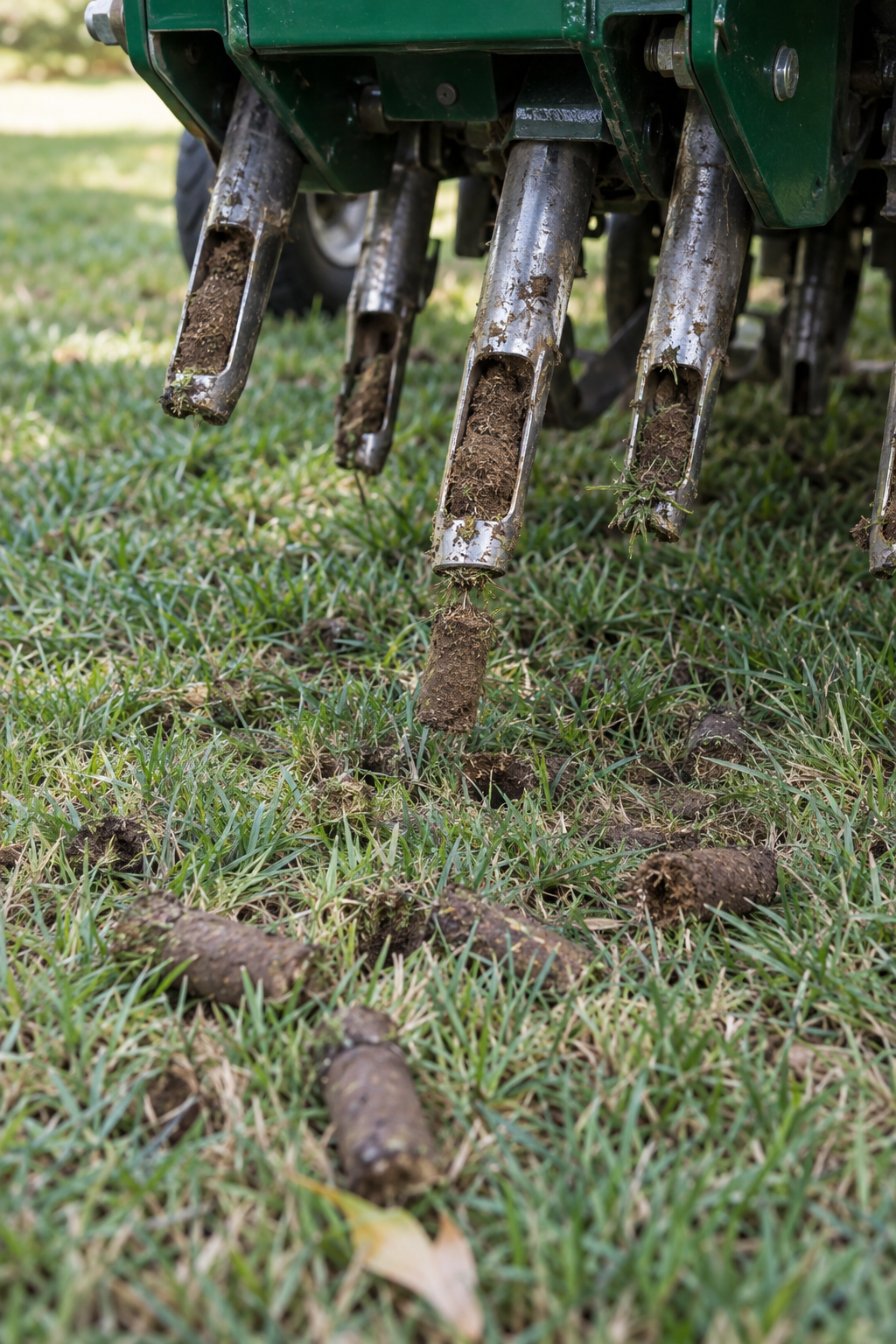 core aerator on a fescue lawn