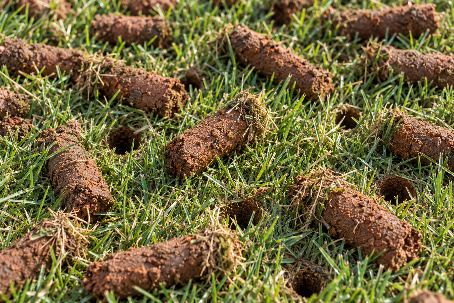 lawn aeration plugs on a Greensboro lawn
