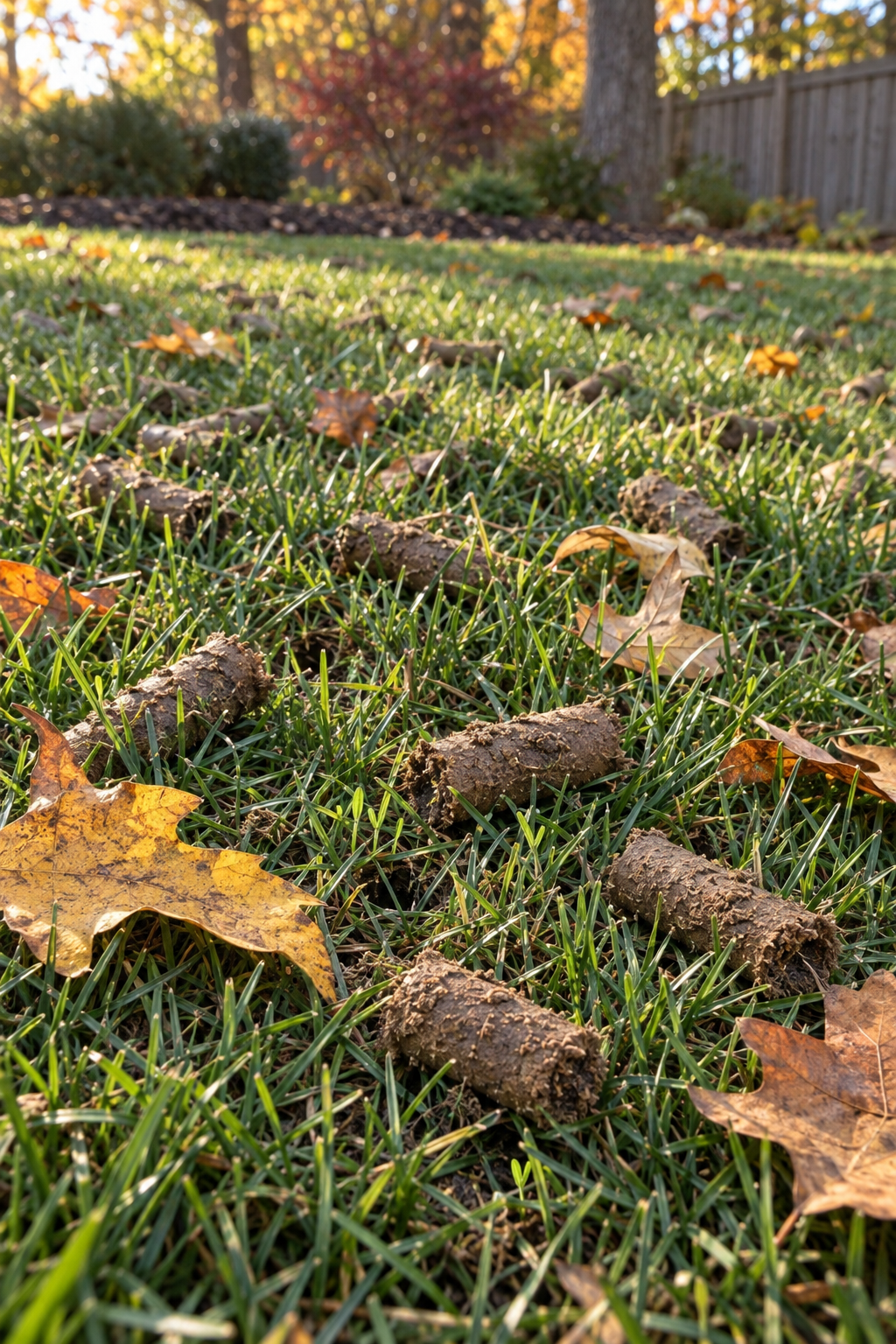 fall leaves on a fescue lawn