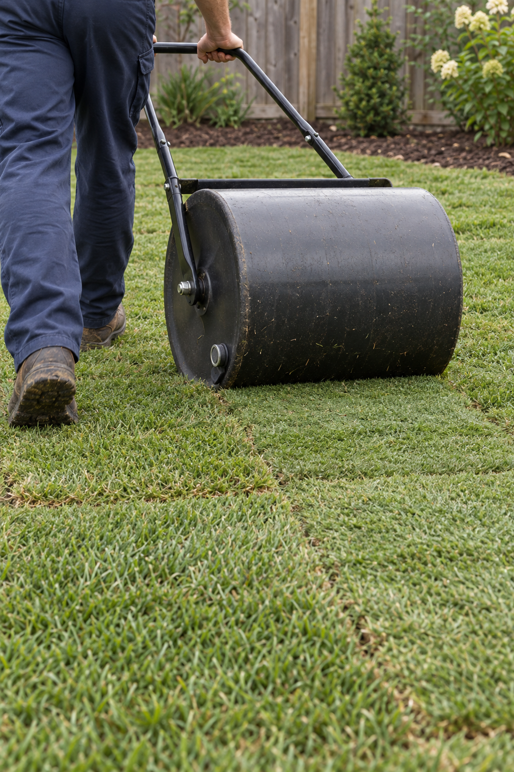 lawn roller pressing new sod seams